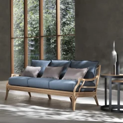 Divano 3/P in Rattan Natalie con Cuscini Rivestiti in Tessuto di Cotone*Mila Maurizi Best