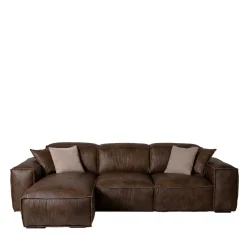 Divano Placido in Pelle Marrone a 3 Posti con Chaise Longue*Mantellassi 1926