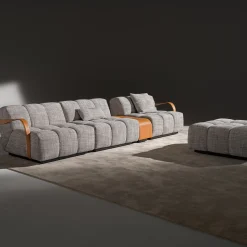 Divano Venezia in Tessuto Grigio con Dettagli in Pelle Marrone #2*Ferri 1956 Clearance