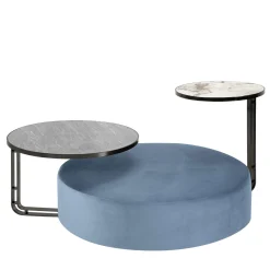 Febe Set di pouf azzurri e 2 tavolini*Domingo Salotti Outlet