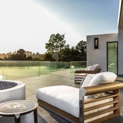 Galloway Chaise Longue da Esterno in Tessuto Bianco Impermeabile e Legno Iroko*Visionnaire Best