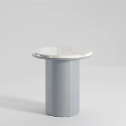 Gemini Leather And Calacatta Marble Side Table*Secolo Clearance