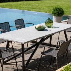 Larte 260 Tavolo da pranzo outdoor rettangolare in pietra grigia peperino e acciaio marrone*Veltha Outdoor Stone Design Discount