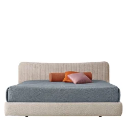 Letto Alba in Bouclé Ostrica con Dettagli in Noce Havana*Modesign New