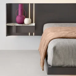 Letto Book in Noce con Dettagli in Ceramica Calacatta e Vetro*Modesign New