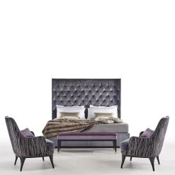 Letto Guidon in velluto viola trapuntato*Bedding Atelier Discount