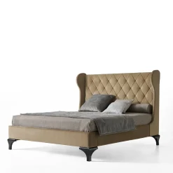 Letto imbottito beige con gambe in legno di faggio*LCI_DECORA Hot
