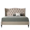 Letto imbottito beige con gambe in legno di faggio e metallo*LCI_DECORA Online