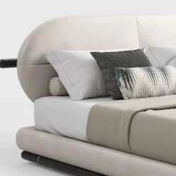 Letto Kokò in pelle e legno beige*CPRN Homood