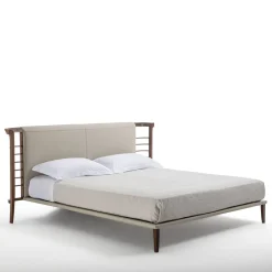 Letto matrimoniale Dolfin in pelle beige e legno*Carpanelli Sale