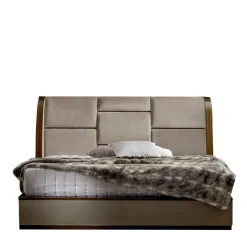 Letto Matrimoniale Grace in Tessuto Beige e Noce Canaletto*Franco Bianchini Outlet