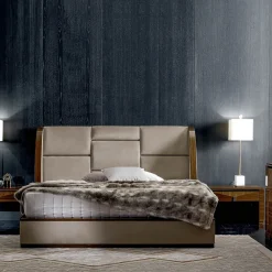 Letto Matrimoniale Grace in Tessuto Beige e Noce Canaletto*Franco Bianchini Outlet