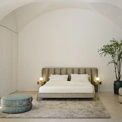 Letto matrimoniale in tessuto verde salvia canalizzato Ibisco*Black Tie Online