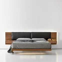 Letto matrimoniale York Soft in pelle nera e noce canaletto*Modesign Discount