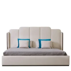 Letto Milano in ecopelle cappuccino con pannelli in noce canaletto*Franco Bianchini New