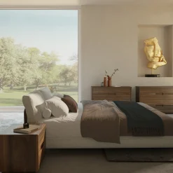 Letto Sospiro in noce massello e tessuto bouclé tortora*Riva 1920 Best