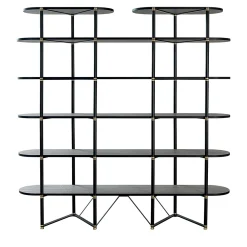 Libreria Boomerang in metallo nero e ottone con 6 ripiani di Pietro Russo Design*Casamilano Outlet
