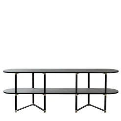 Libreria Boomerang in metallo nero e ottone con 2 ripiani di Pietro Russo Design*Casamilano Best