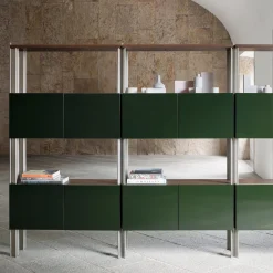 Libreria Flexor Verde In Legno e Metallo di Gio Ponti*Ghidini 1961 Hot