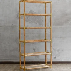 Libreria in Bambù Chiaro con Finiture in Ottone*Molto Collectibles Outlet