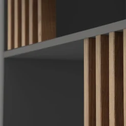 Libreria Mondrian Grigio Vulcano con Accenti in Legno Massello Tinto Noce*Morica Design Best