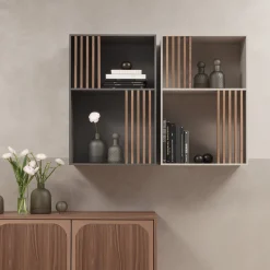Libreria Mondrian Grigio Vulcano con Accenti in Legno Massello Tinto Noce*Morica Design Best