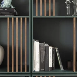Libreria Mondrian Verde Amazzonia con Accenti in Legno di Frassino*Morica Design Outlet