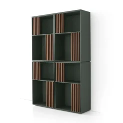 Libreria Mondrian Verde Amazzonia con Accenti in Legno di Frassino*Morica Design Outlet