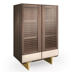 Madia Solferino in noce Canaletto ante in vetro a doghe cassetto in pelle*Arcari Arredamenti Outlet