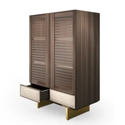 Madia Solferino in noce Canaletto ante in vetro a doghe cassetto in pelle*Arcari Arredamenti Outlet