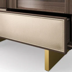 Madia Solferino in noce Canaletto ante in vetro a doghe cassetto in pelle*Arcari Arredamenti Outlet