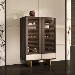 Madia Solferino in noce Canaletto ante in vetro a doghe cassetto in pelle*Arcari Arredamenti Outlet