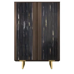 Madia Solferino in noce Canaletto burnished ante vetro artistico nero*Arcari Arredamenti Outlet