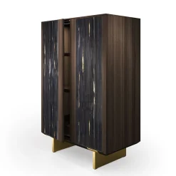 Madia Solferino in noce Canaletto burnished ante vetro artistico nero*Arcari Arredamenti Outlet