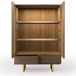 Madia Solferino in noce Canaletto naturale ante vetro doghe cassetto pelle*Arcari Arredamenti