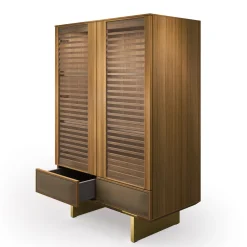 Madia Solferino in noce Canaletto naturale ante vetro doghe cassetto pelle*Arcari Arredamenti