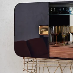 Mobile bar Mai Tai blu-nero in legno e metallo dorato*Black Tie New