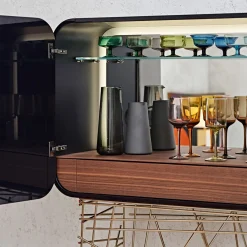 Mobile bar Mai Tai blu-nero in legno e metallo dorato*Black Tie New