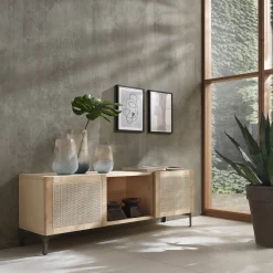 Mobile Porta TV Elisa in Legno con Ante in Tessuto di Midollo*Mila Maurizi Online