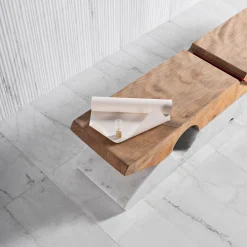 Panca in Marmo e Legno Molletta*Luce Di Carrara Clearance