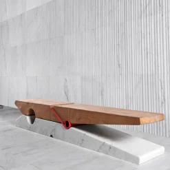 Panca in Marmo e Legno Molletta*Luce Di Carrara Clearance