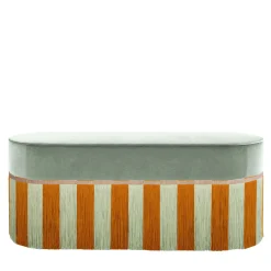 Panca in velluto verde pastello con frange a strisce bicolore*Lorenza Bozzoli Couture Outlet