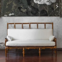 Panchina a 2 posti in tessuto Dedar bianco e bambù*Molto Collectibles Hot