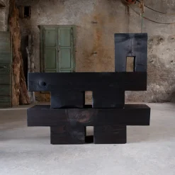 Panchina in legno di cedro Mykonos Undercut Charred Dark Finish*Riccardo Monte New