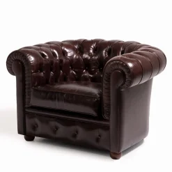 Poltrona Chesterfield pelle marrone mogano*Mantellassi 1926