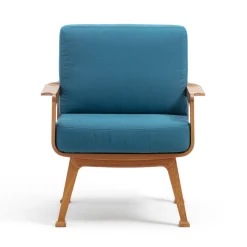 Poltrona da esterno curva in teak e tessuto blu*Gaffuri