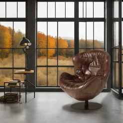 Poltrona girevole Pelè in pelle Crust rosso Cartier patinata a mano*Mantellassi 1926 Discount