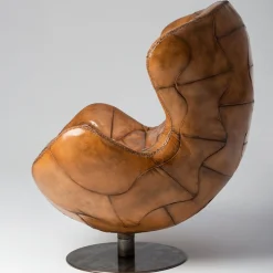 Poltrona girevole Pelè in pelle Crust marrone chiaro patinata a mano*Mantellassi 1926 Online