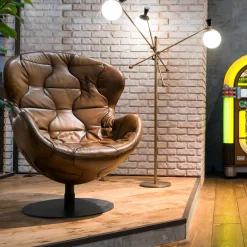 Poltrona girevole Pelè in pelle Crust marrone patinata a mano*Mantellassi 1926 Hot