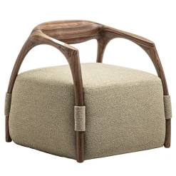 Poltrona in legno massiccio Chassis Canaletto Noce e rivestimento in tessuto*Durame New